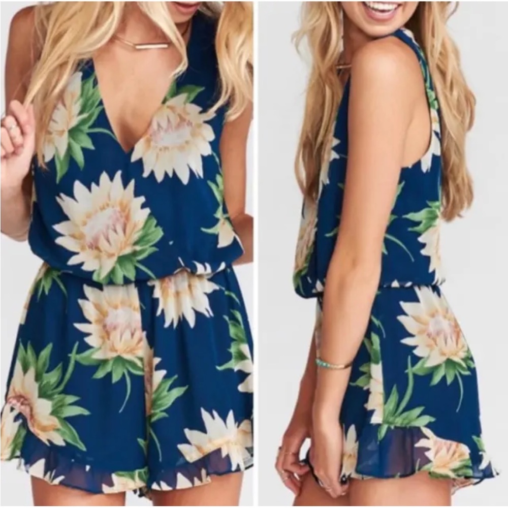 Show Me Your Mumu Blue and Yellow Sunflower Floral  Romper